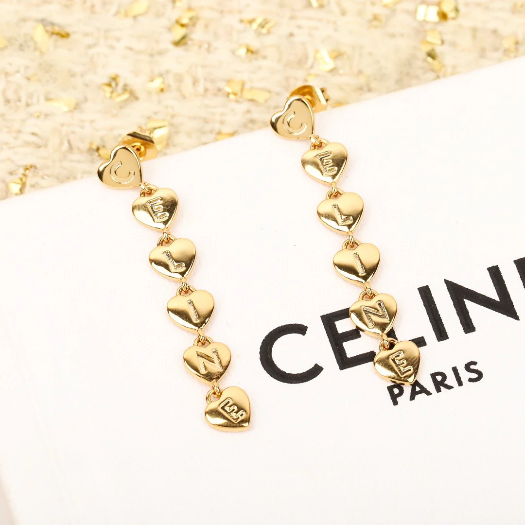 CLE020  Metal gold finish heart charms drop earring - ccjewelryacc
