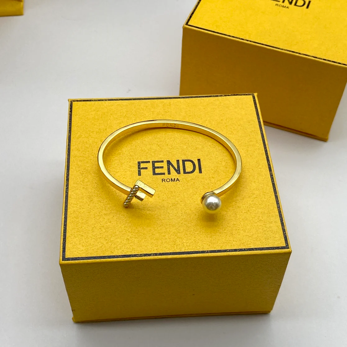 FDS027 FD First Bangle Bracelet In Metal with Crystals and Pearls Gold - ccjewelryacc