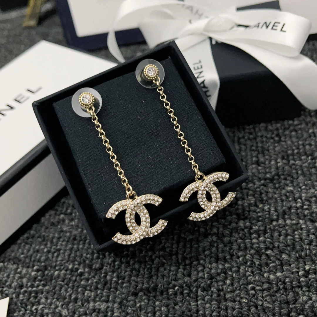 CCE013 Crystal cc logo tassel earrings - ccjewelryacc