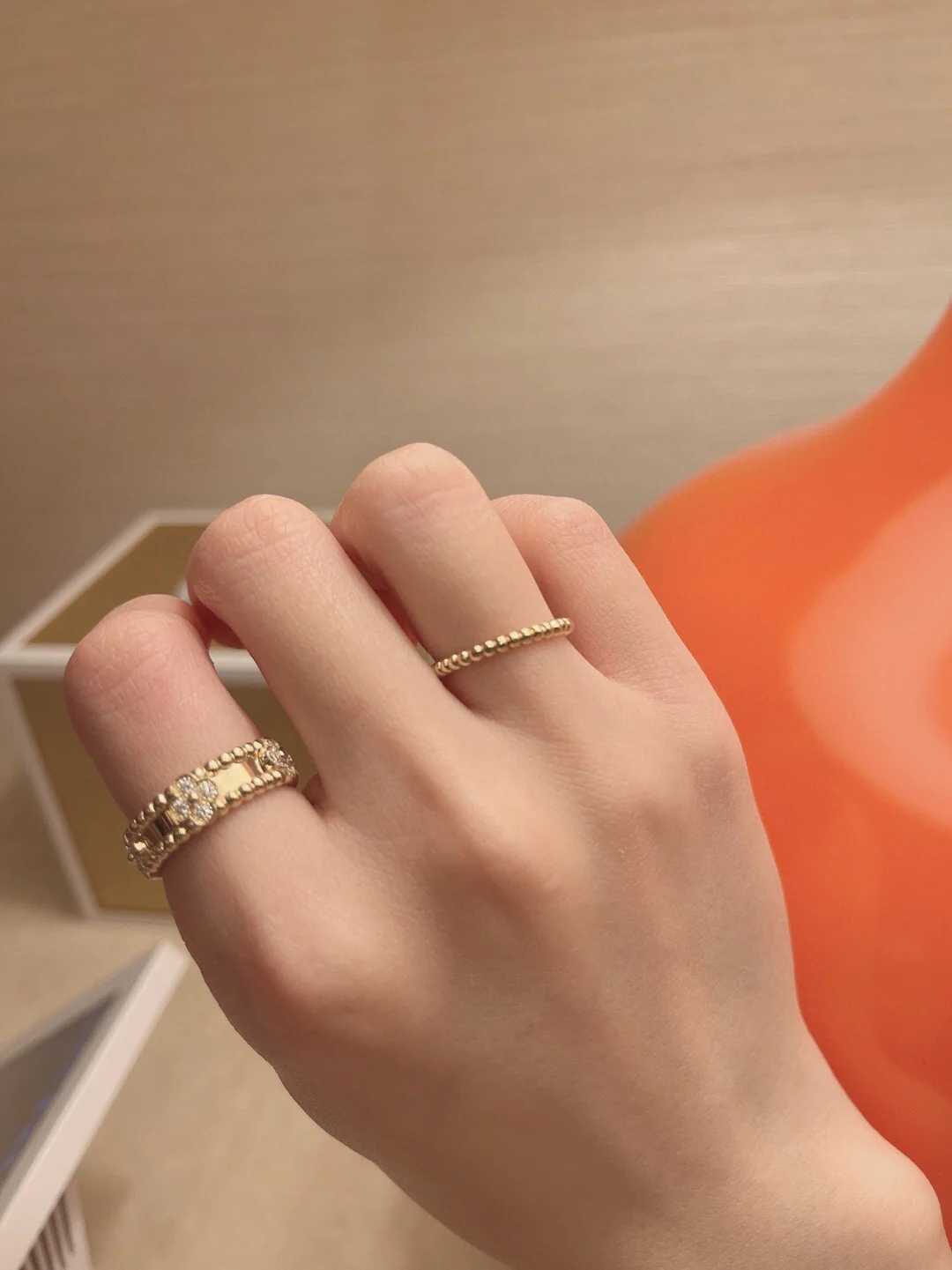 VCRS002 18k white gold/rose gold VCA Perlée sweet clovers ring - ccjewelryacc