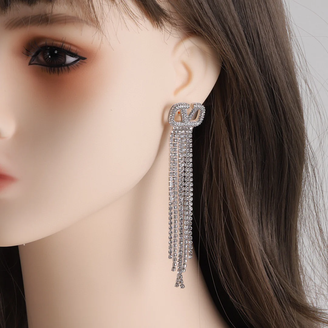 VTE041 V logo tassels Earrings in metal and crystal - ccjewelryacc