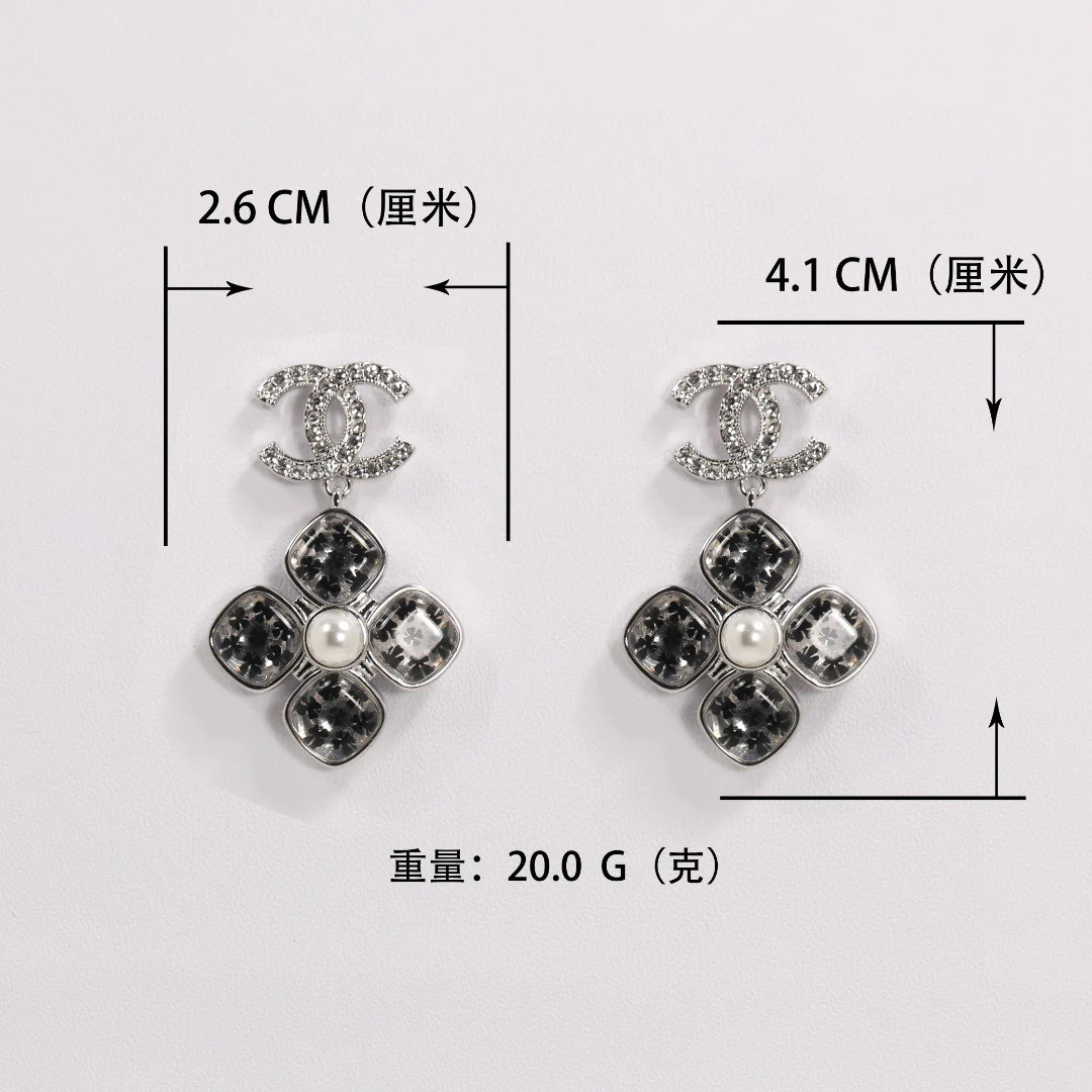 CCE638 Acrylic four leaf clover with crystal cc logo drop earring - ccjewelryacc