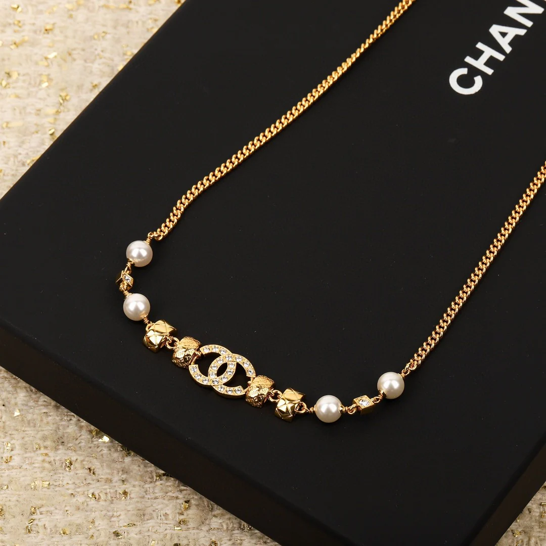 CCW044 Vintage Diamond pearl CC Waist chain Sweater chain - ccfashionjewelry