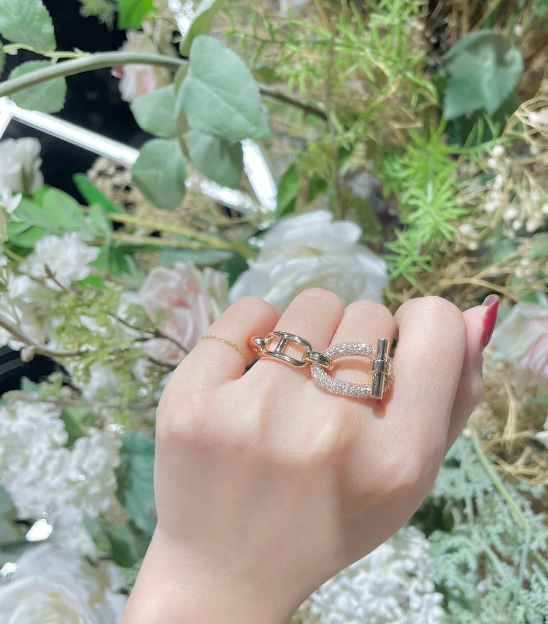 HMRS006 S925 Sterling Silver Adage double ring, medium model - ccjewelryacc