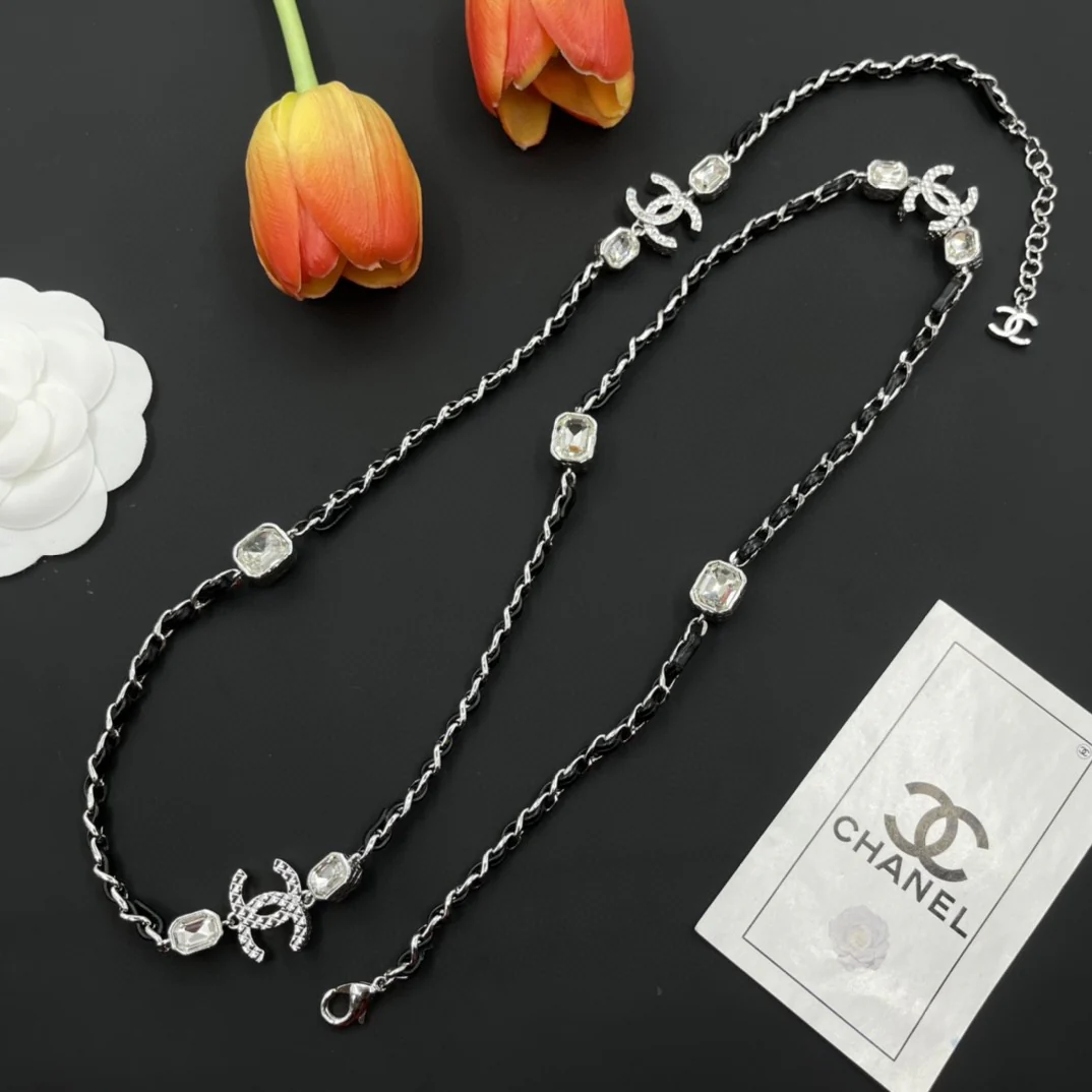 CCL290 CC metal and leather long chain necklace - ccjewelryacc