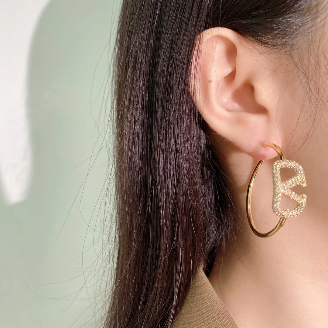 VTE031 Valentino Garavani Gold VLogo Signature Hoop Earrings in metal and crytal - ccjewelryacc