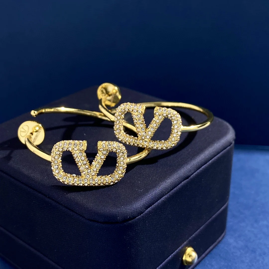 VTE031 Valentino Garavani Gold VLogo Signature Hoop Earrings in metal and crytal - ccjewelryacc