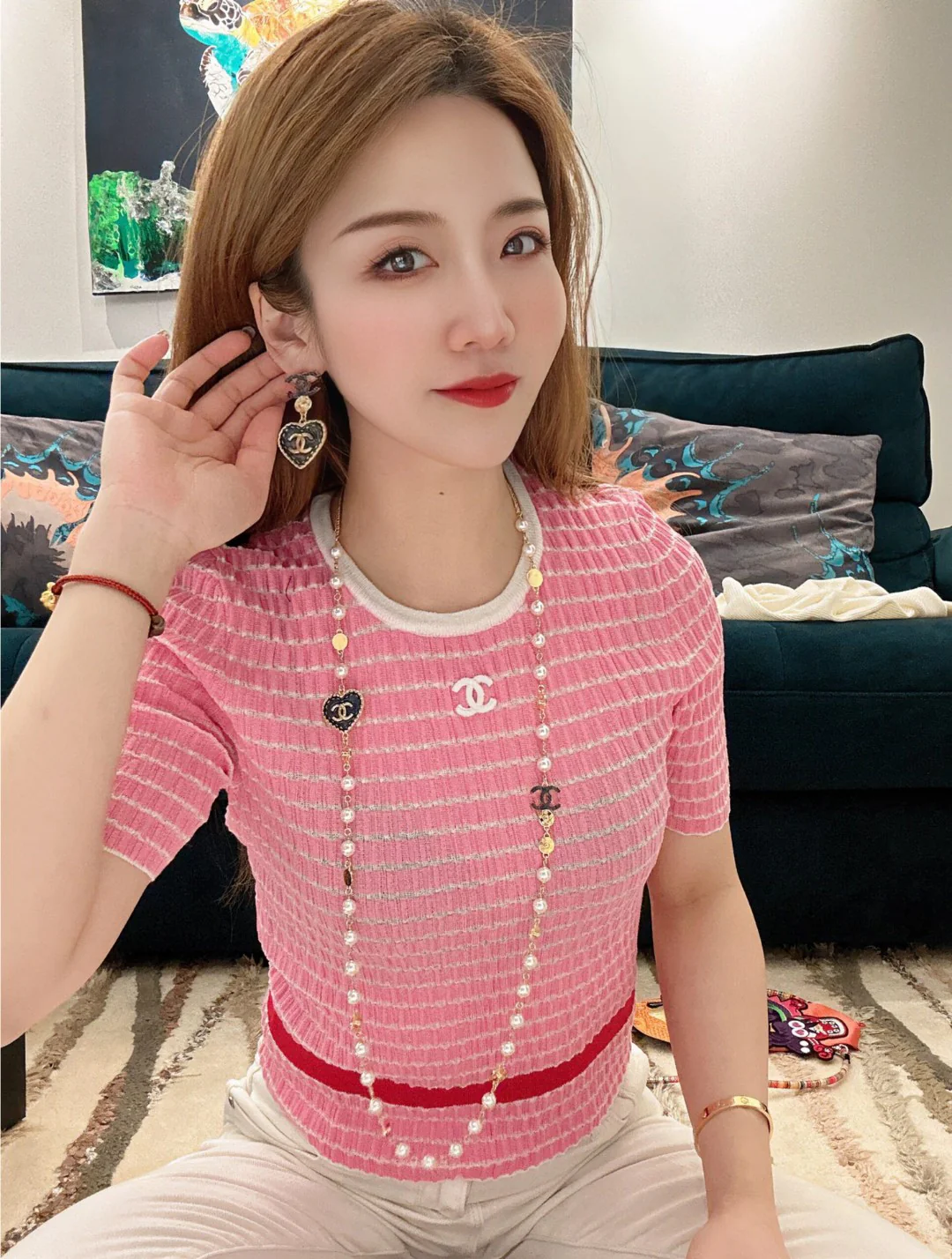 CCL331 24P Cowboy Jeans Heart CC sweater necklace CC long chain - ccjewelryacc