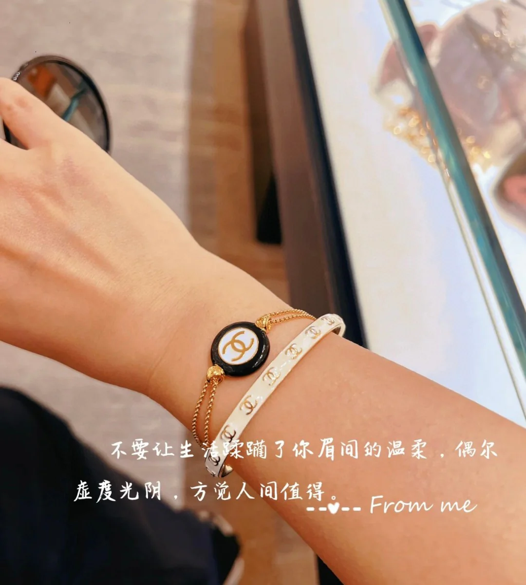 CCS094 24P Black And White Buttons Round Enamel Double C Bracelet chain - ccjewelryacc