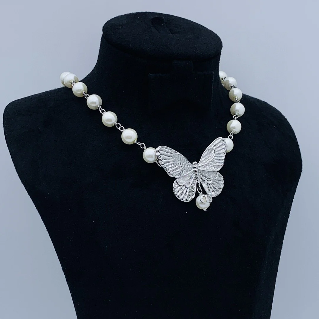 CDN151 High quality Pearl CD Butterfly Choker Necklace - ccjewelryacc