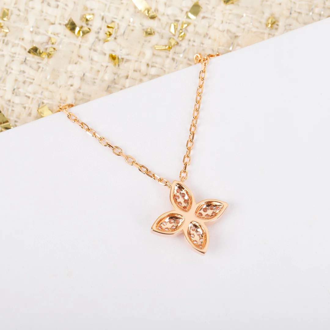 LVNS025 S925 Sterling Silver Top Quality Rose Gold STAR BLOSSOM Pendant Necklace For Women - ccjewelryacc