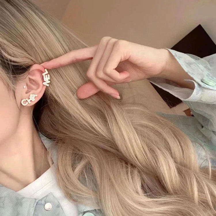 CCE262 Metal crystal cha nel letters stud earring - ccjewelryacc