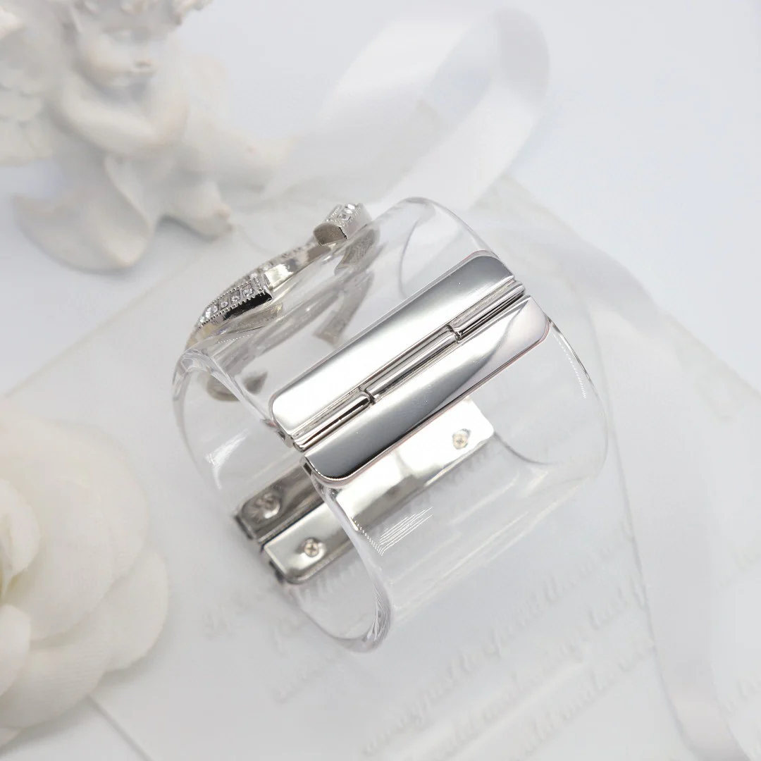 CCS063 Transparent acrylic with metal and crystal cc logo cuff bracelet Large - ccjewelryacc