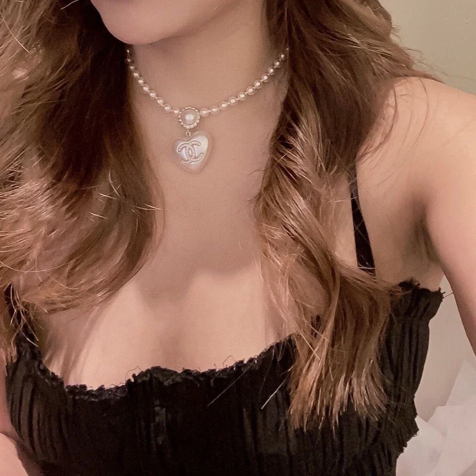 CCN047 Pearl chain with heart pendant Necklace - ccjewelryacc