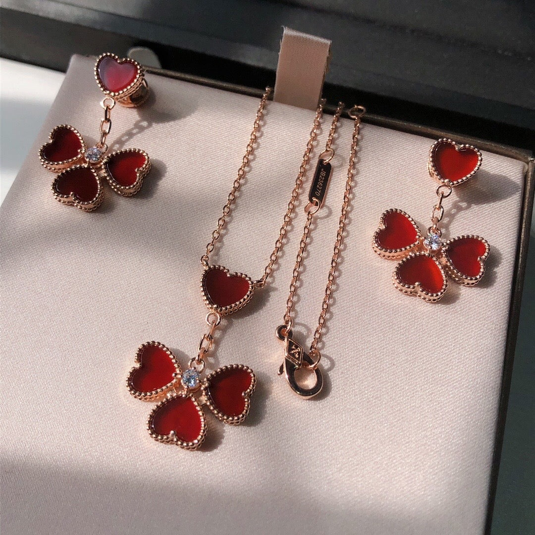 VCT002 VCA Sweet Hearts earrings pendant necklace rose gold, Carnelian, Diamond - ccjewelryacc