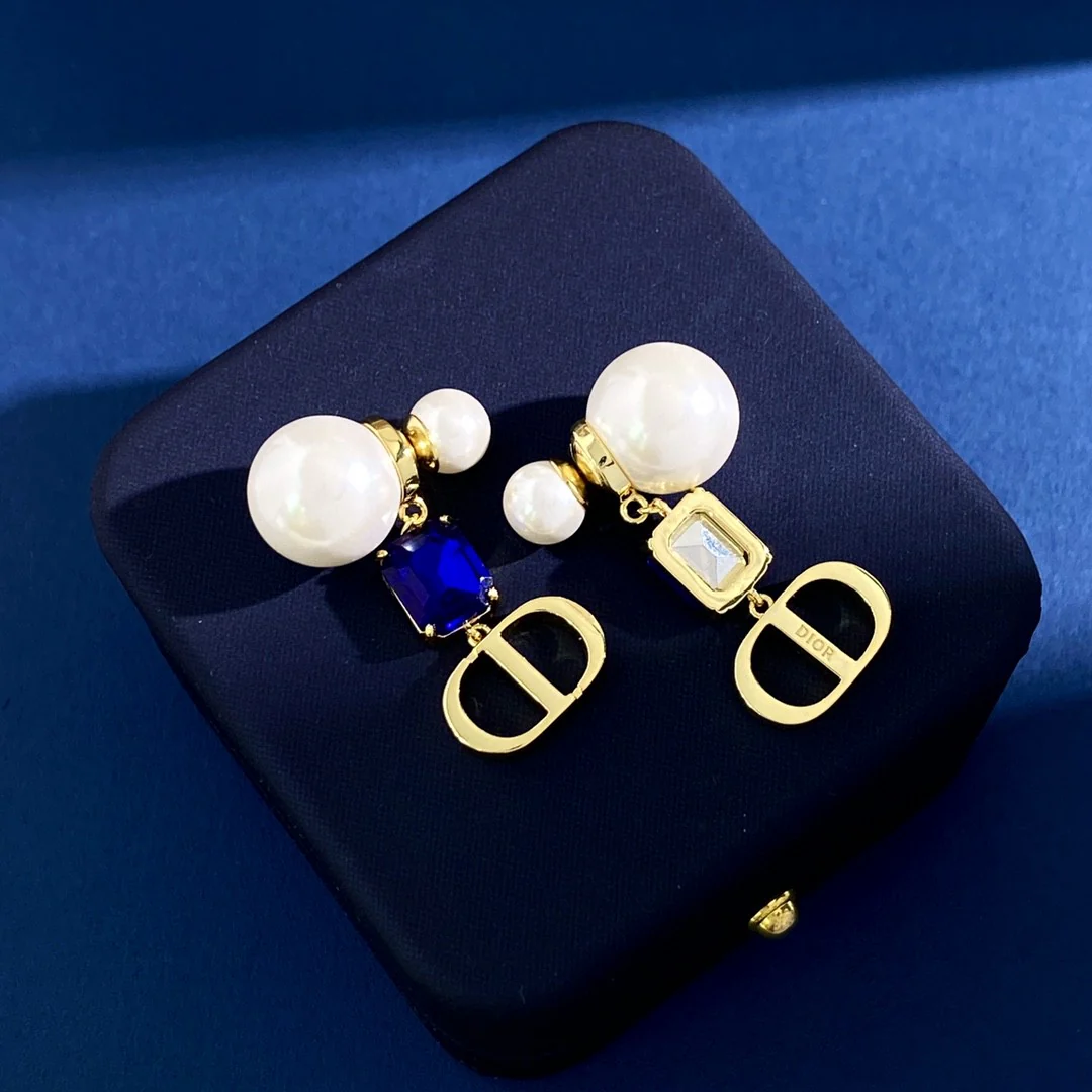 CDE254 Dior Tribales earrings in metal and Blue zircon diamond - ccjewelryacc