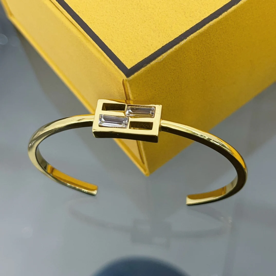 FDS004 Baguette Crystal Small F Cuff Bracelet - ccjewelryacc