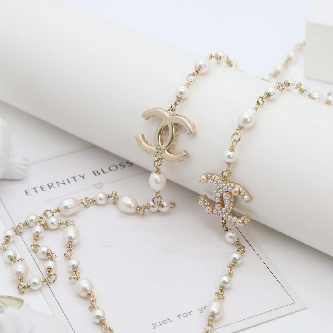 CCL032 High Quality CC Pearl Long Chain Necklace Pearl Sweater Chain - ccjewelryacc
