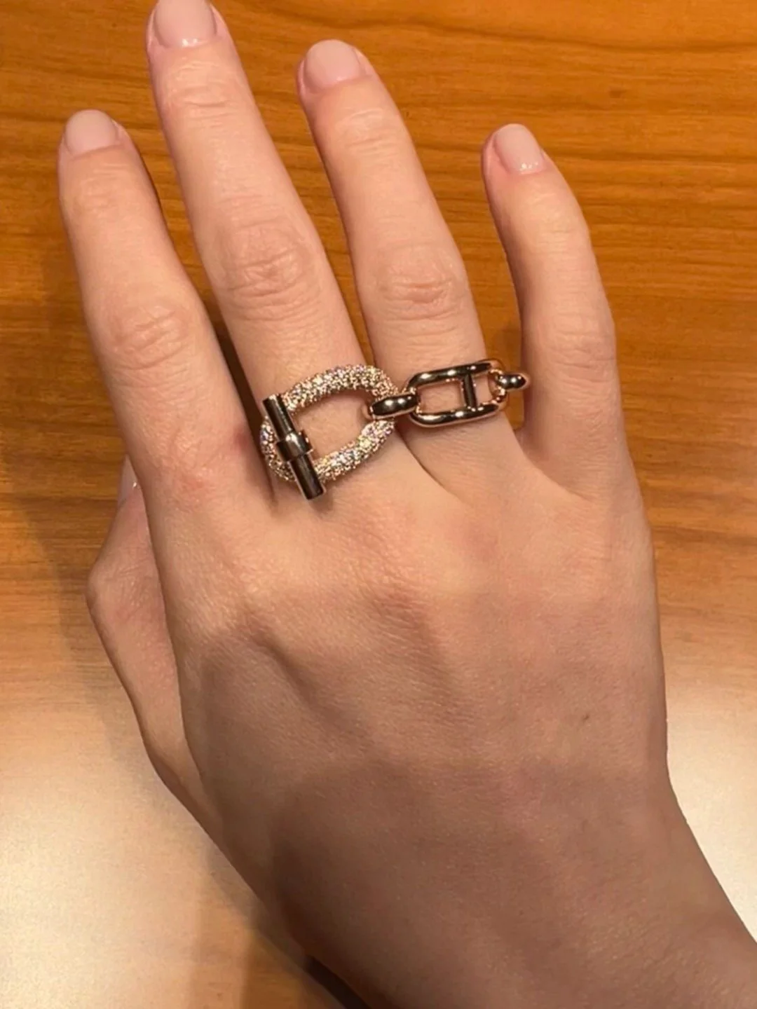 HMRS006 S925 Sterling Silver Adage double ring, medium model - ccjewelryacc