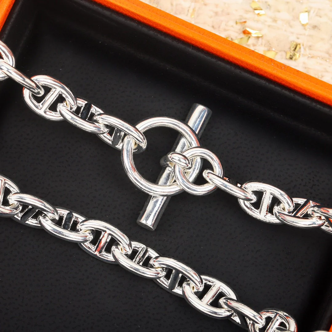 HMNS014 S925 Silver Pig nose  H Pig nose Chaine d'ancre Enchainee necklace - ccjewelryacc