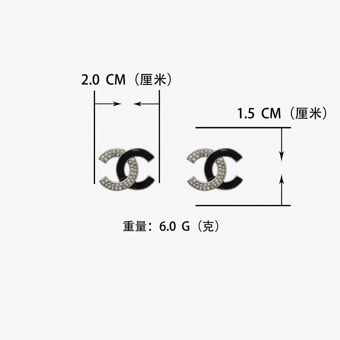 CCE137 Chanel crystal and black enamel star CC logo stud earring - ccjewelryacc