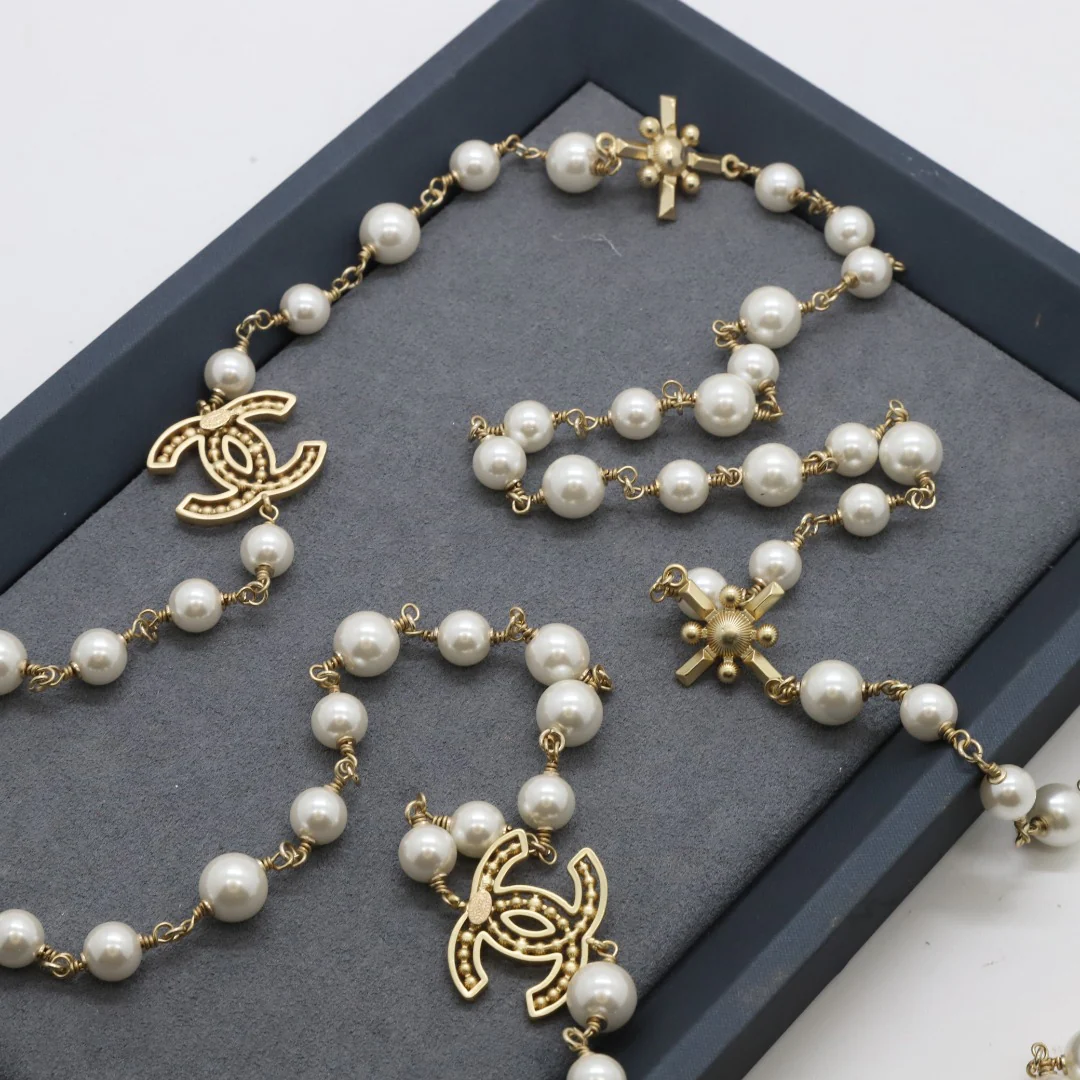 CCL022 High Quality CC Pearl Long Chain Necklace Pearl Sweater Chain - ccjewelryacc