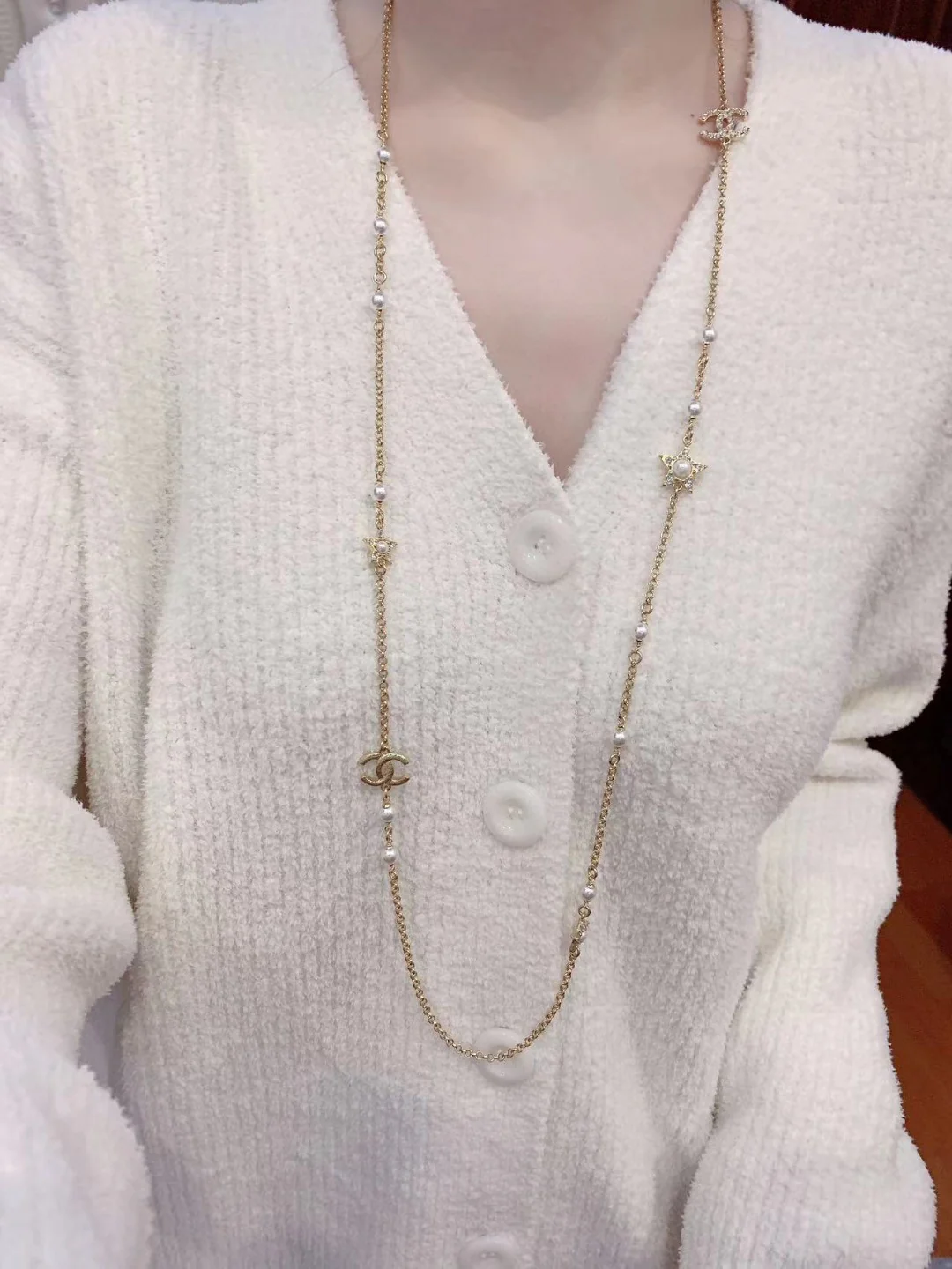 CCL046 Metal Long Chain with Cometa Star Pearls Sweater necklace - ccjewelryacc