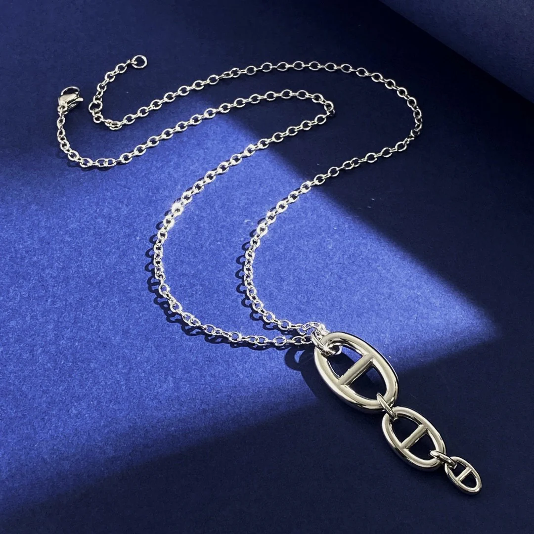 HMN012 H Pig nose Chaine d'ancre Enchainee pendant necklace, large model - ccjewelryacc