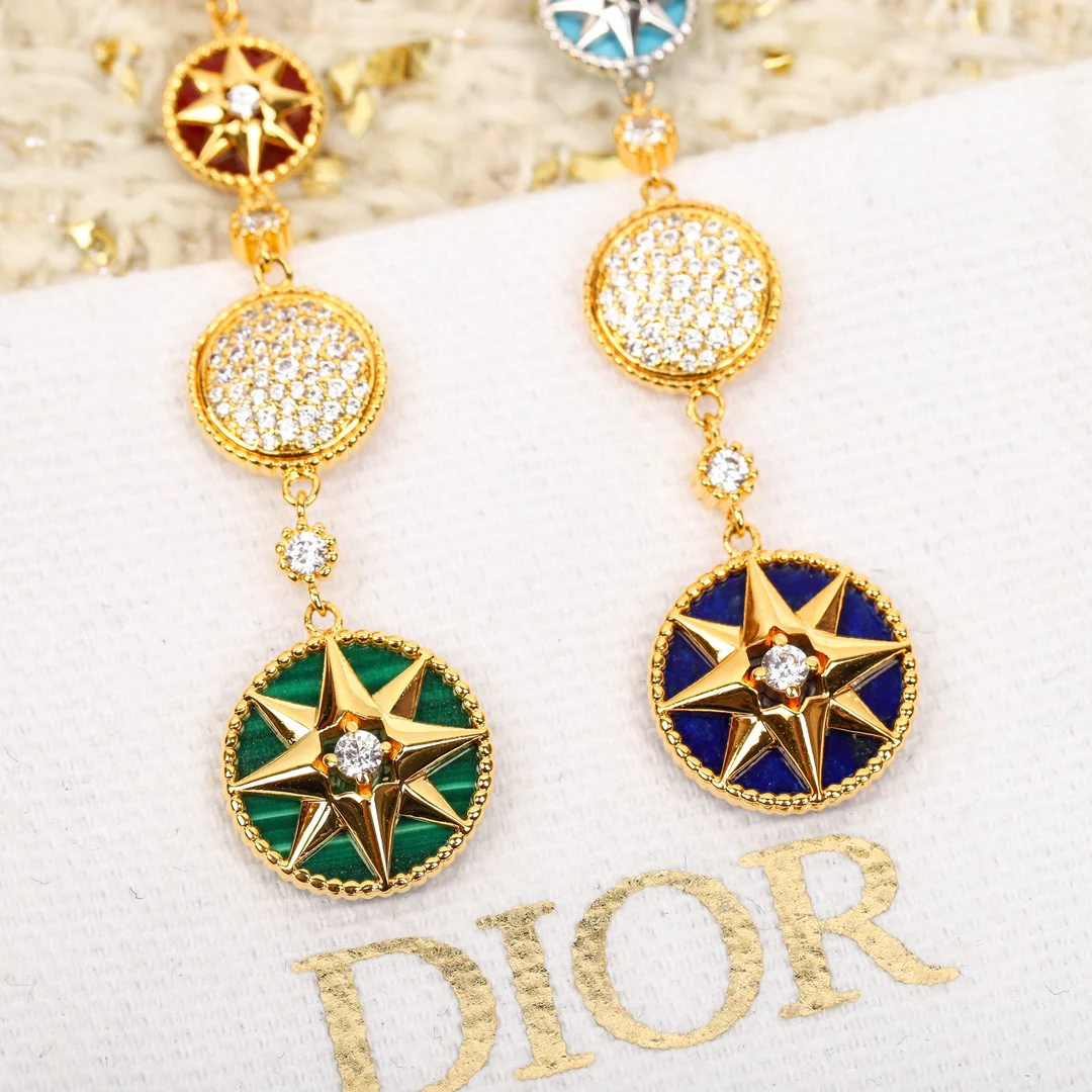 CDEV006 18k Gold Dior ROSE DES VENTS Drop Earrings - ccjewelryacc