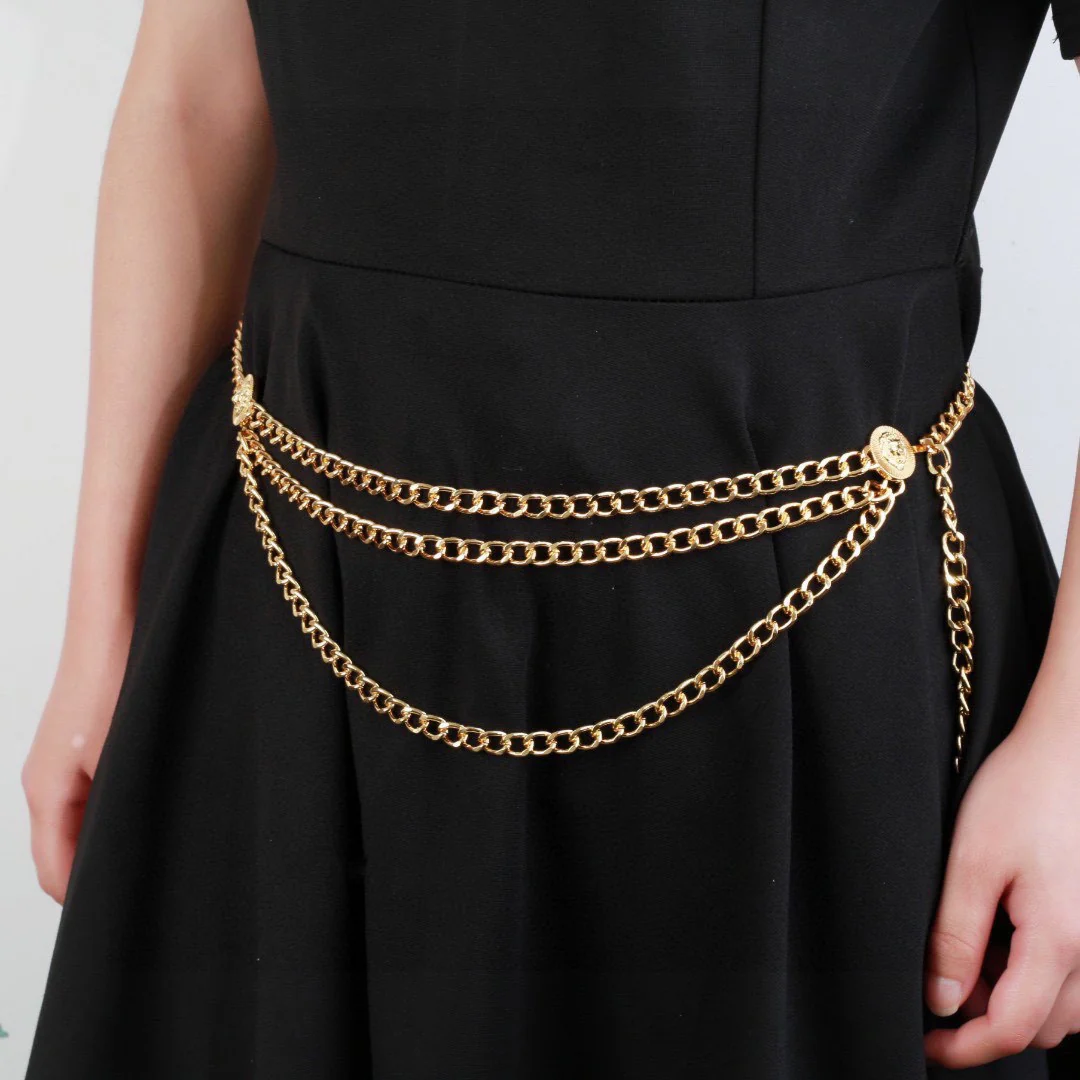 CCW005 CC Lion embossment metal chain Waist belt - ccfashionjewelry