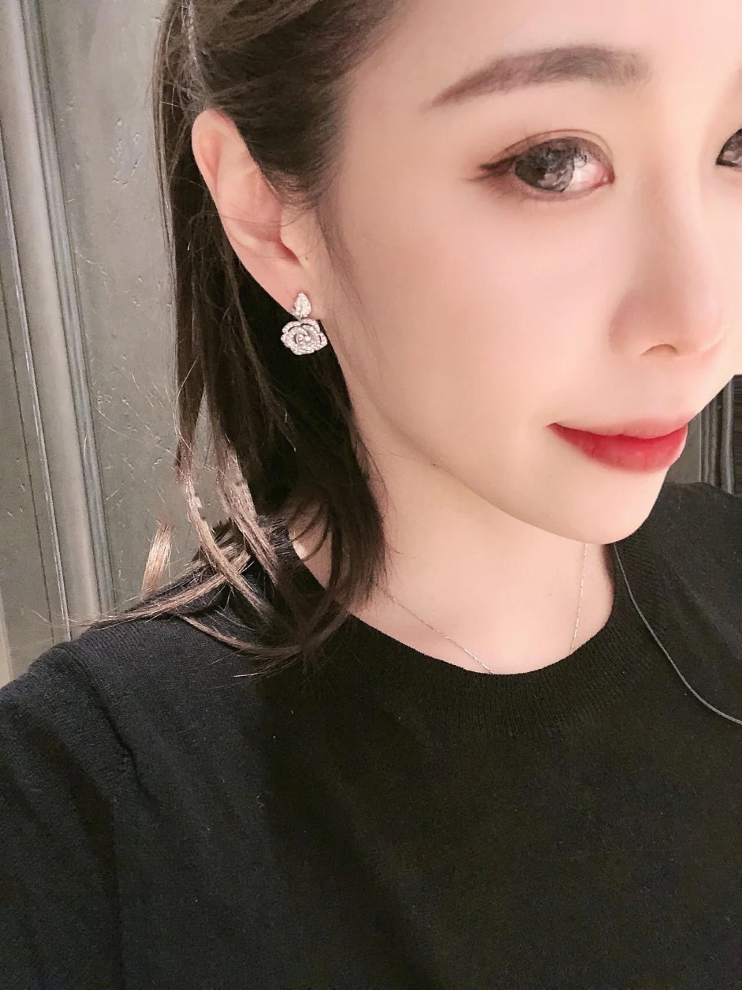 CDEV003 18k White /Rose gold diamond Rose Flower Dior Bagatelle Earrings - ccjewelryacc