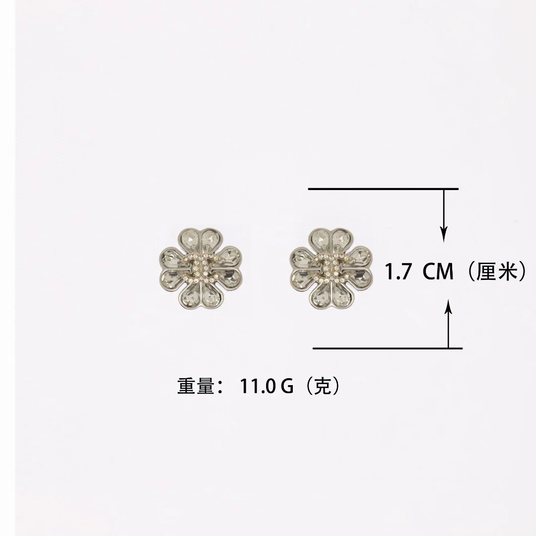 CCE058 Two-Tone Silver and Gold Heart-Shaped Crystal Four-Leaf Clover Stud Earrings - ccjewelryacc