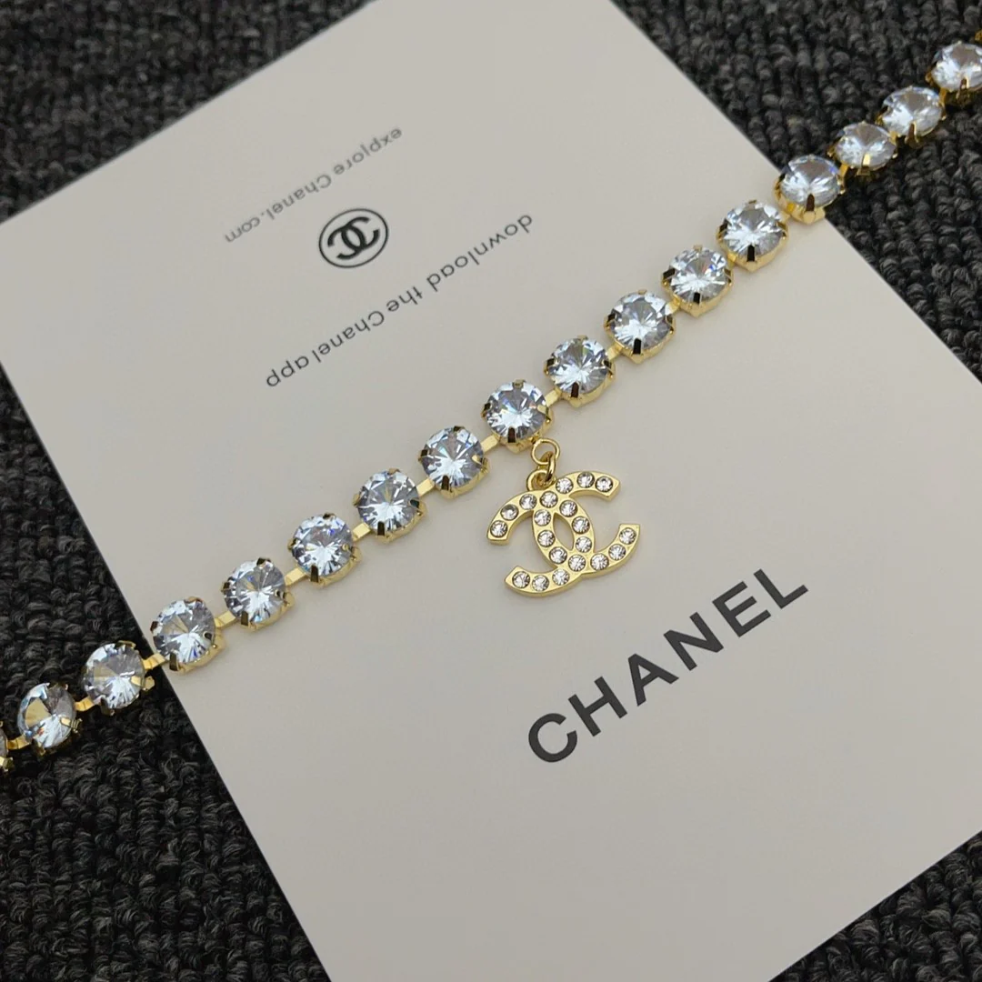 CCN007 CC choker Necklace in metal and rhinestone - ccjewelryacc