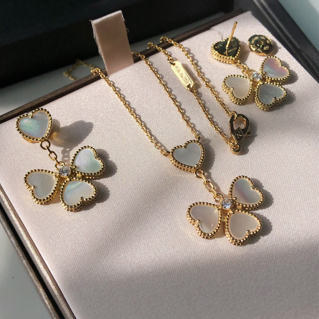 VCT001 VCA Sweet Hearts earrings pendant necklace ,mother of pearl , Diamond - ccjewelryacc