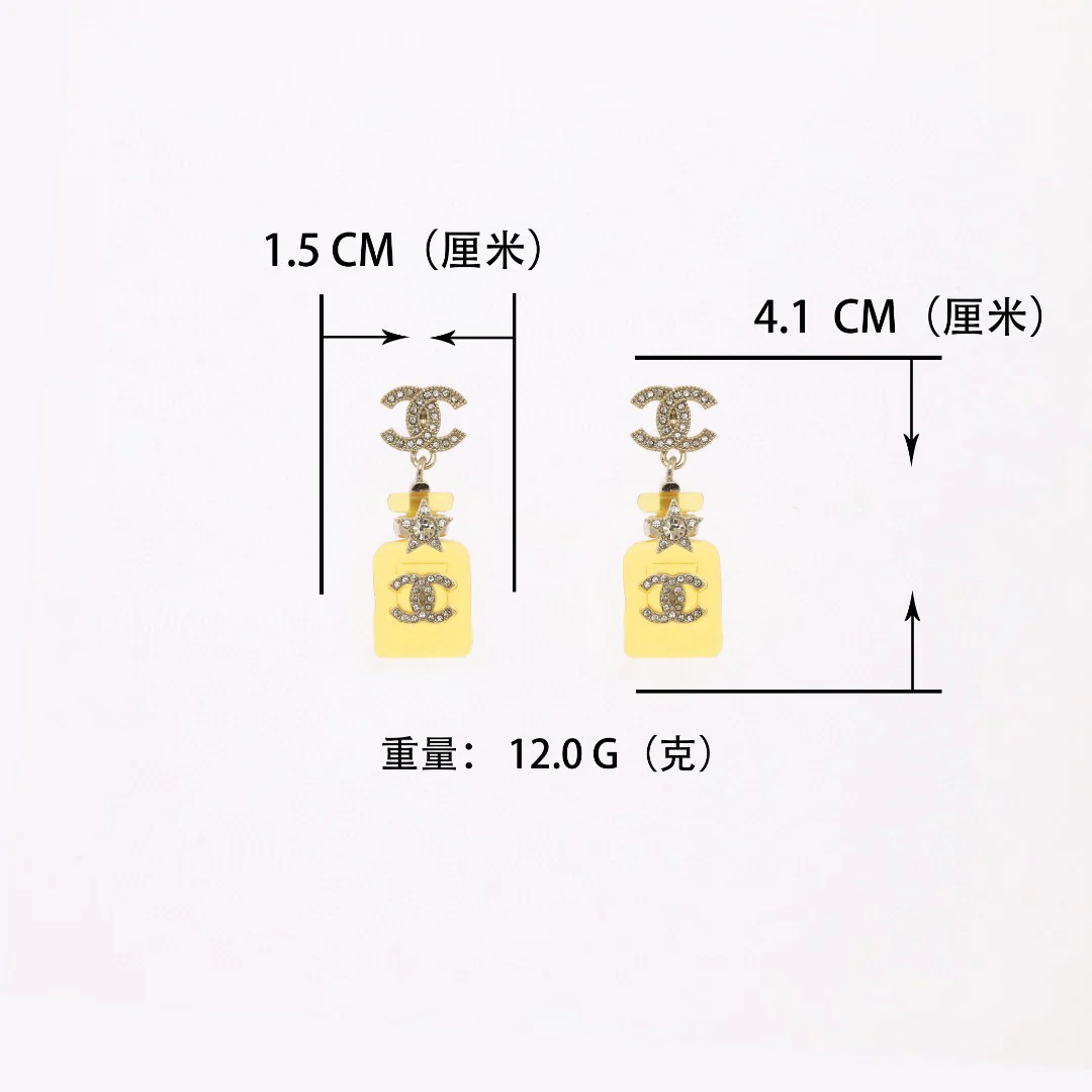 CCE048 Chanel Pink /blue /yellow acrylic star Perfume Bottle with crystal cc logo stud earring - ccjewelryacc