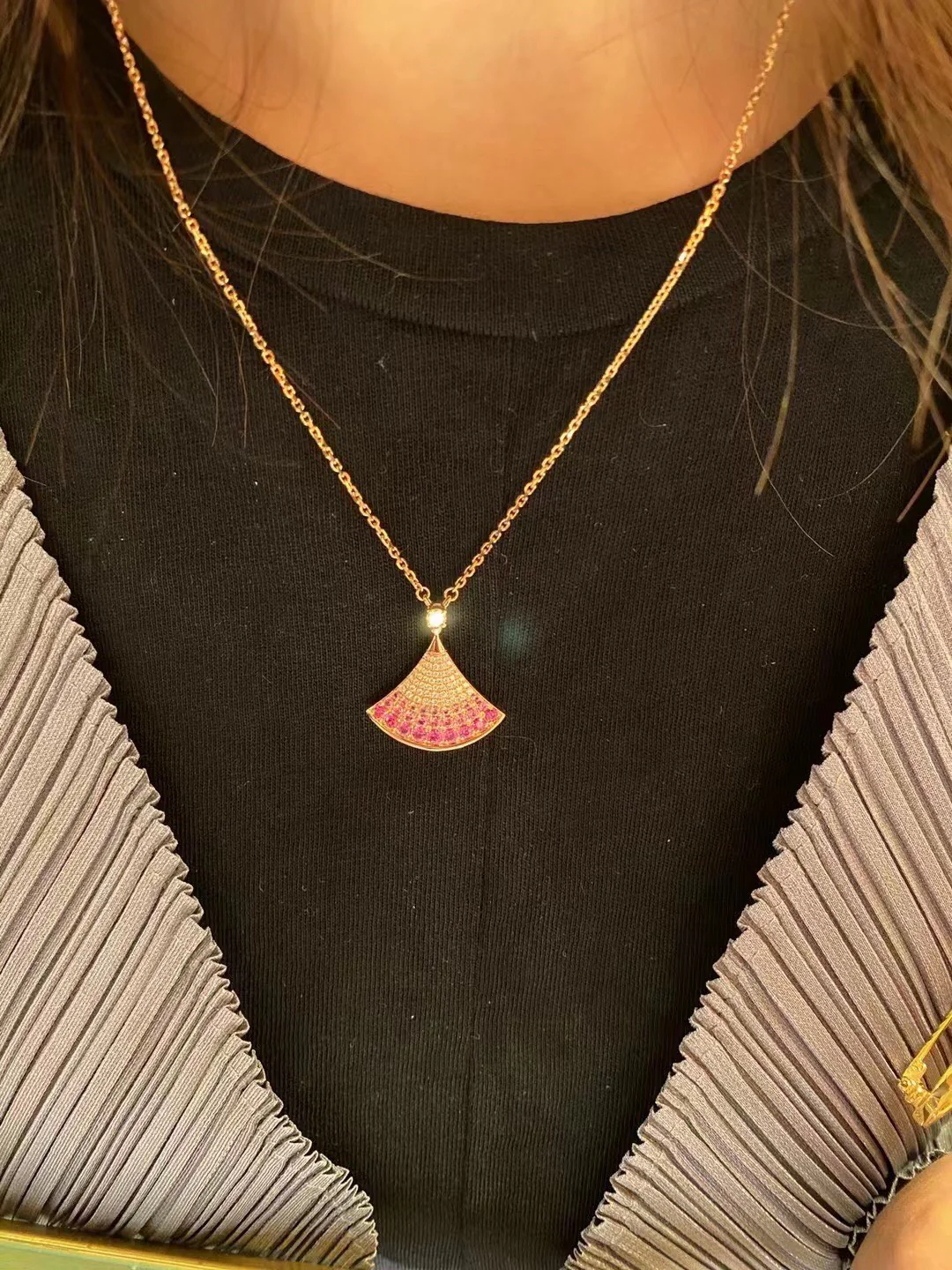 BGNS007 S925 Sterling Sliver Pink full Diamond divas dream necklace - ccjewelryacc