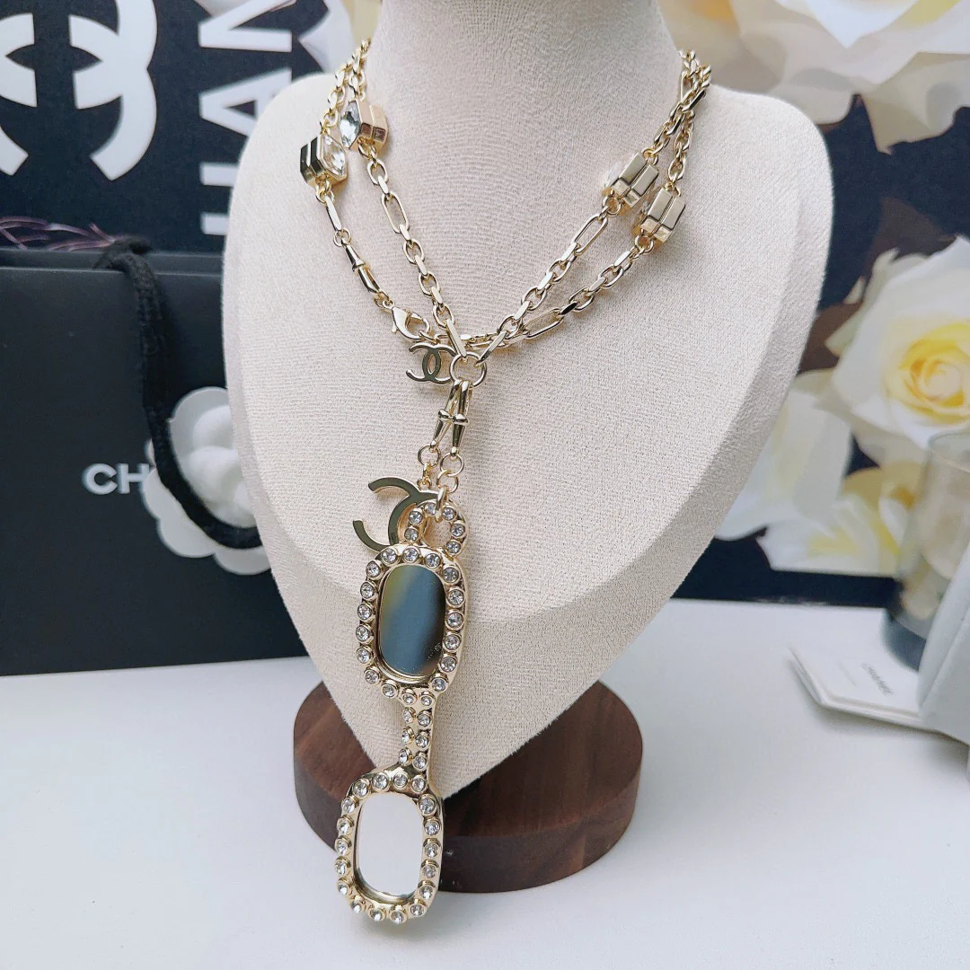 CCL341 CC 6 square zircon Charm Magnifying Glasses long necklace - ccjewelryacc