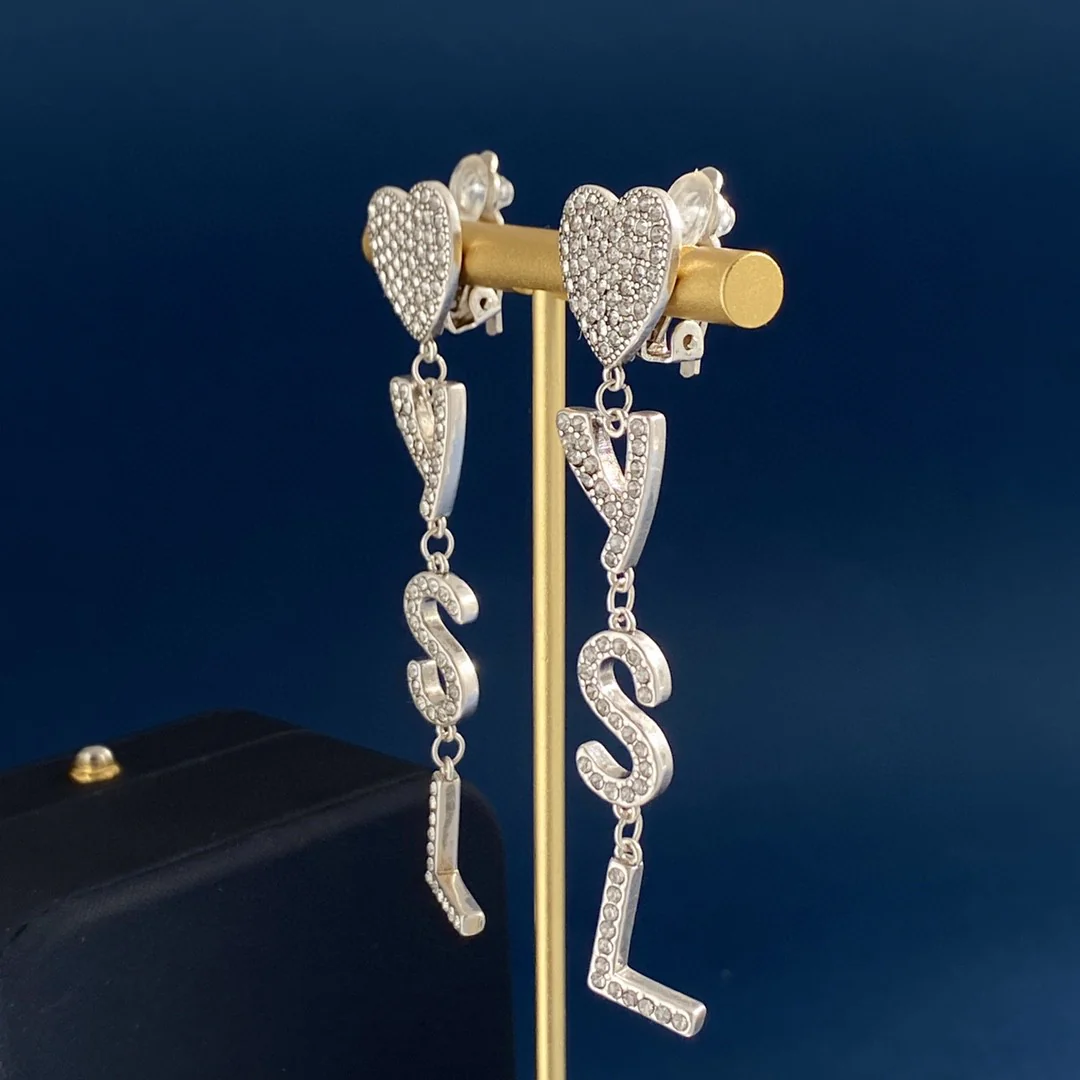 YYE004 YVES Opyum heart earrings clip in metal and crystal - ccjewelryacc