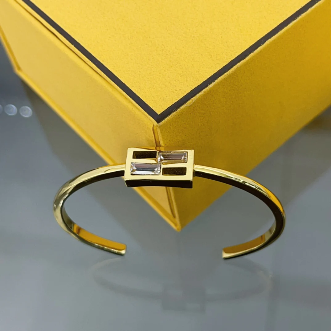 FDS004 Baguette Crystal Small F Cuff Bracelet - ccjewelryacc