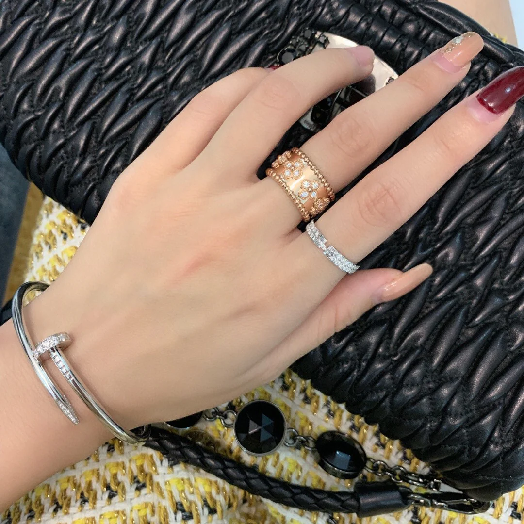 VCRS003 18k White gold/rose gold VCA Perlée clovers Ring Medium for women - ccjewelryacc