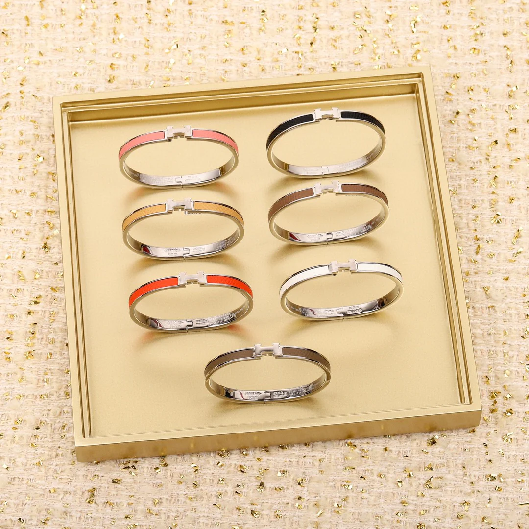 HMS013 Narrow Leater H Bangle Bracelet - ccjewelryacc