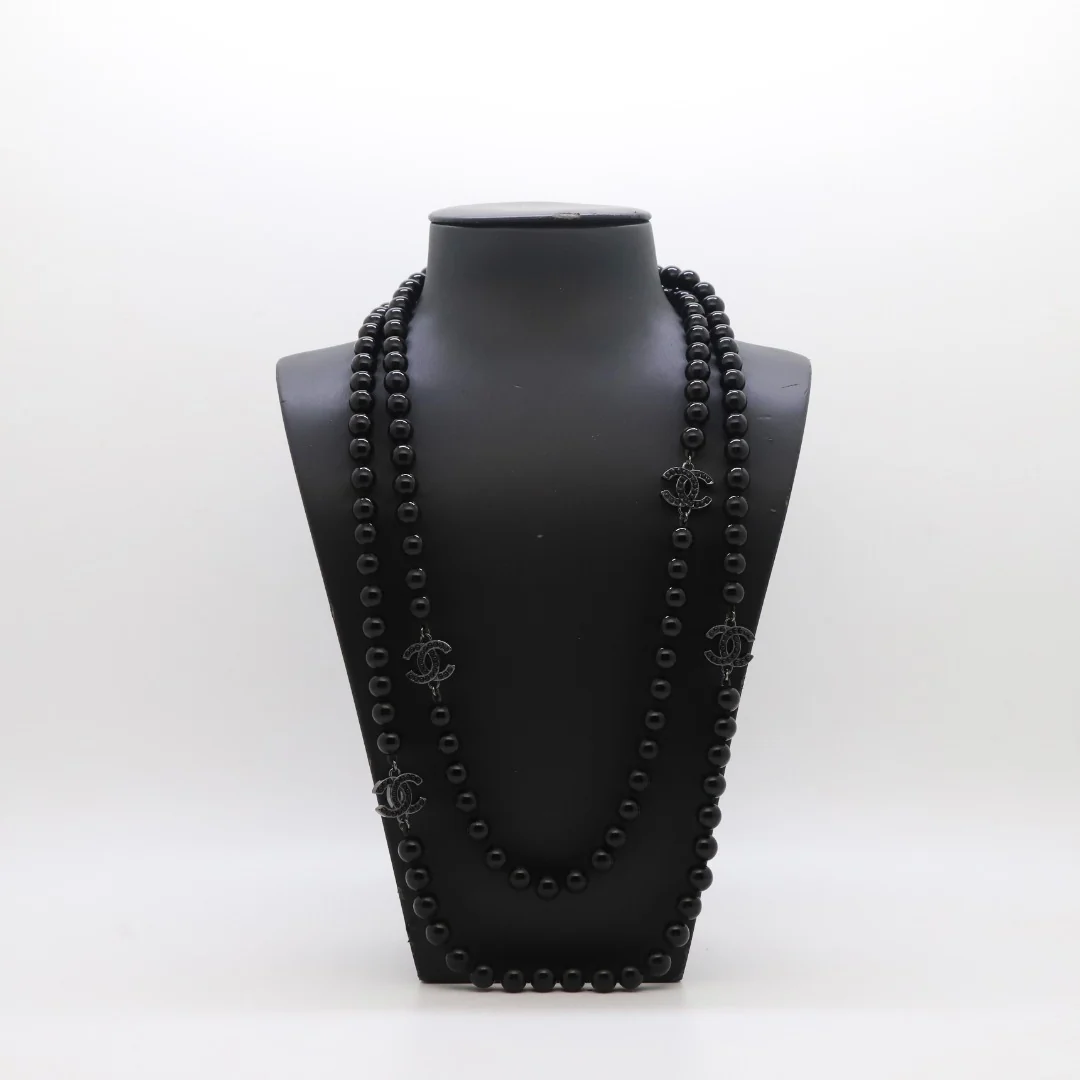 CCL011 High quality CC Black Pearl Long Chain Necklace Pearl sweater chain - ccjewelryacc