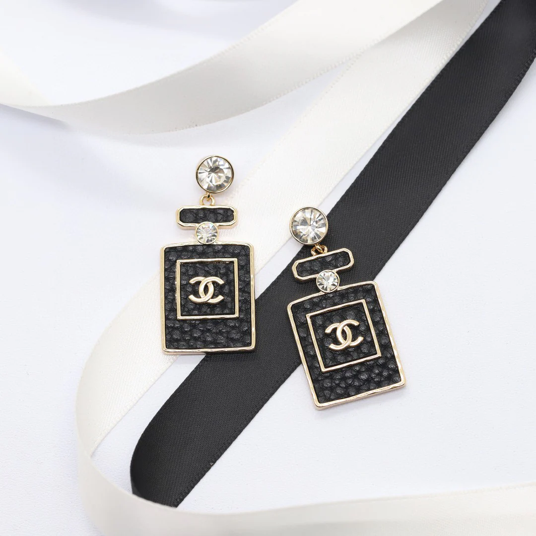 CCE343 Leather texture rhinestone perfume bottle pendant earrings - ccjewelryacc