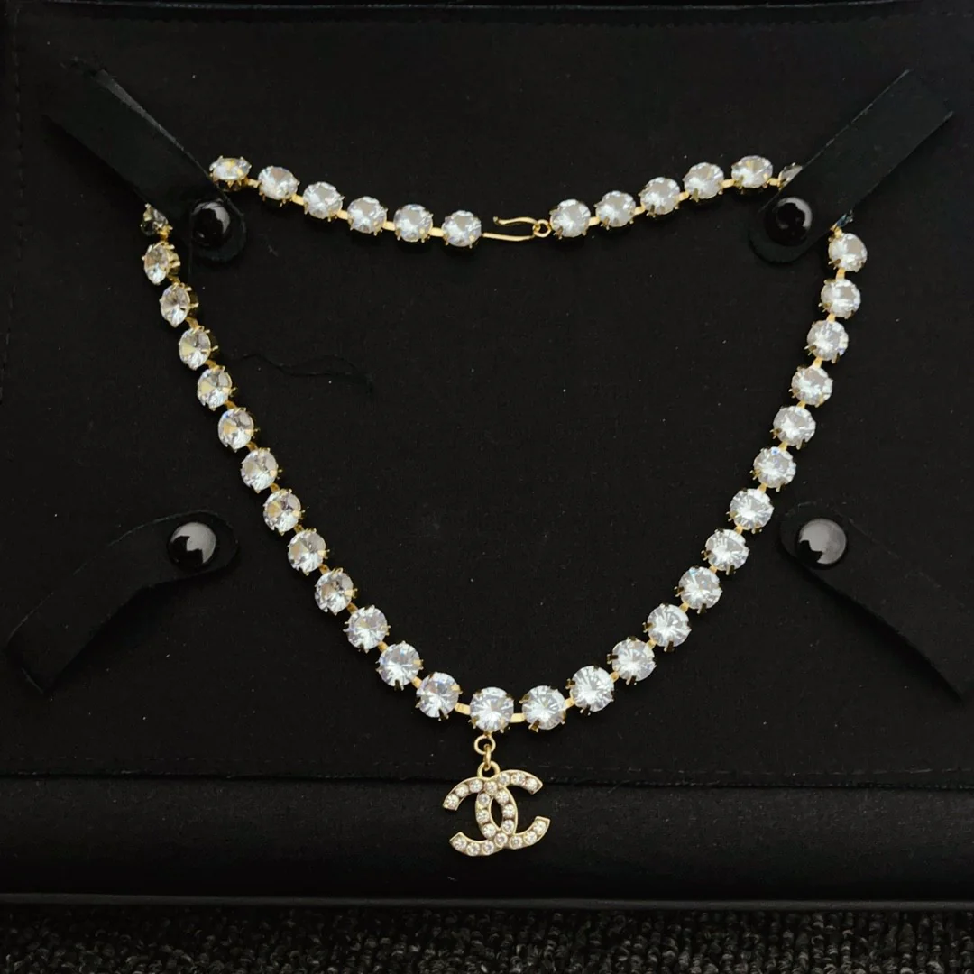 CCN007 CC choker Necklace in metal and rhinestone - ccjewelryacc