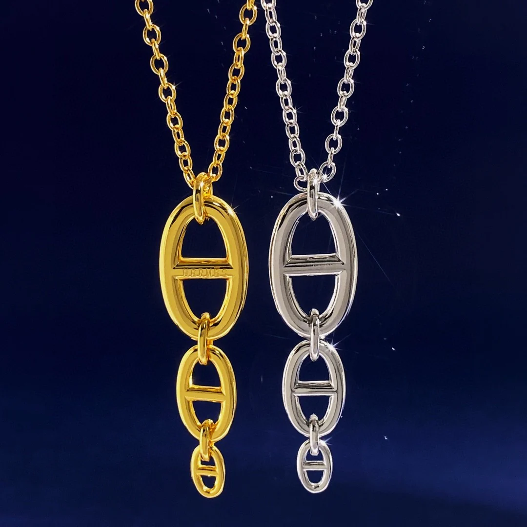 HMN012 H Pig nose Chaine d'ancre Enchainee pendant necklace, large model - ccjewelryacc