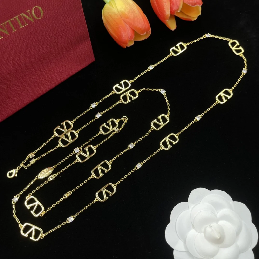 VTN041 V logo long chain sweater necklace - ccjewelryacc
