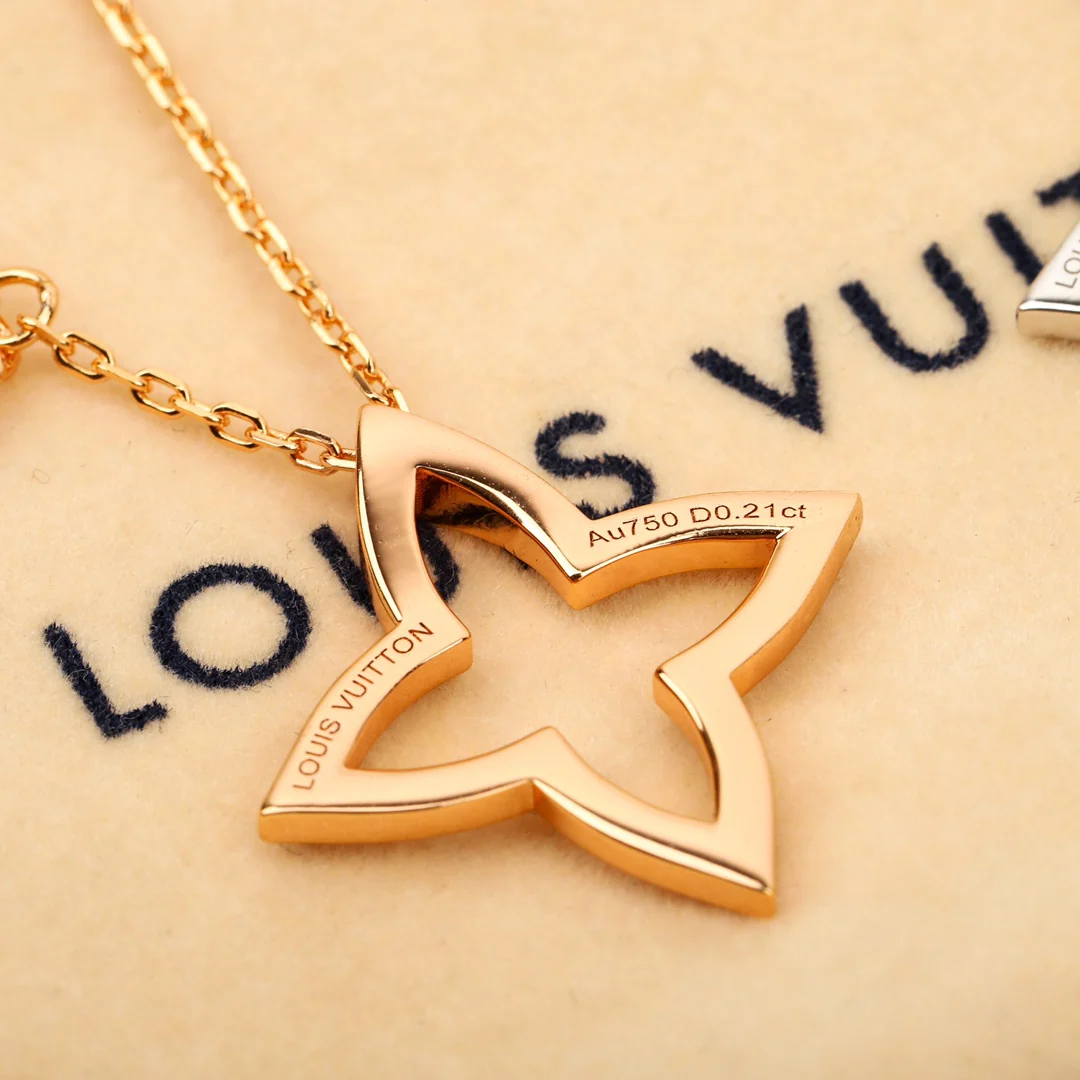 LVNS020 S925 Sterling Silver Monogram Pointed flowers Pendant Necklace - ccjewelryacc