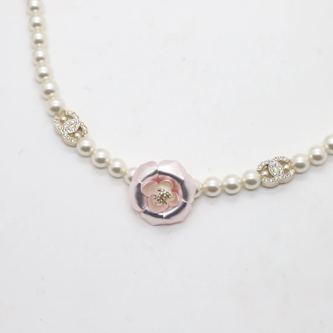 CCN281 High quality Pink Camellia Pearl choker Necklace - ccjewelryacc