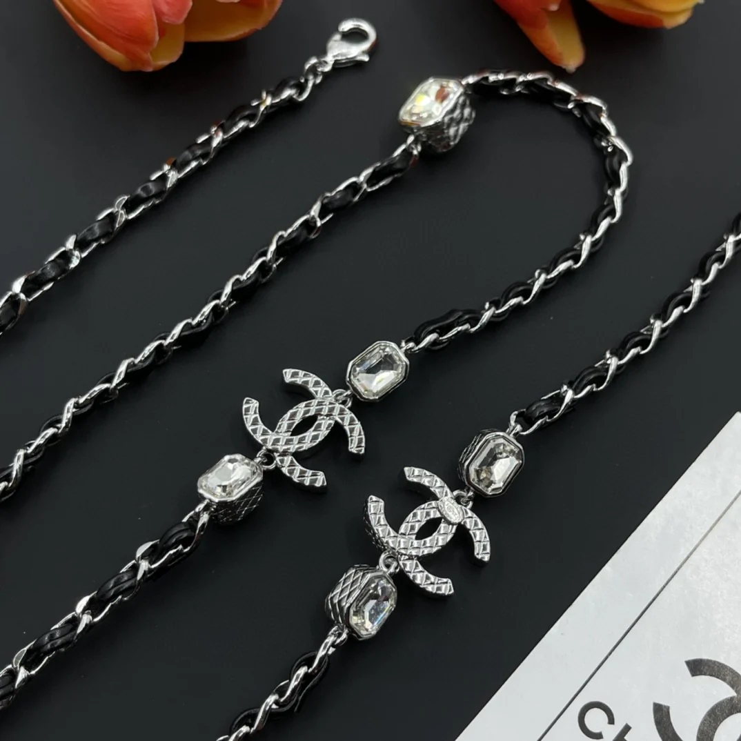 CCL290 CC metal and leather long chain necklace - ccjewelryacc