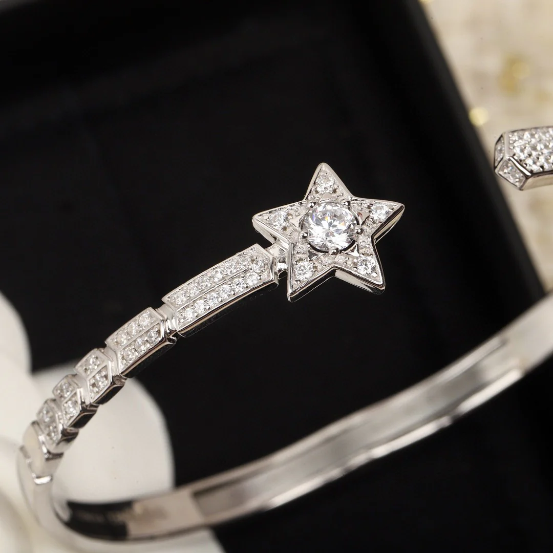 CCSS001 S925 Silver Comete chevron Diamond Bangle Bracelet Cuff - ccjewelryacc